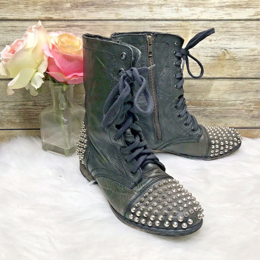 Steve Madden Tarnney Dark Green Leather Moto Boots